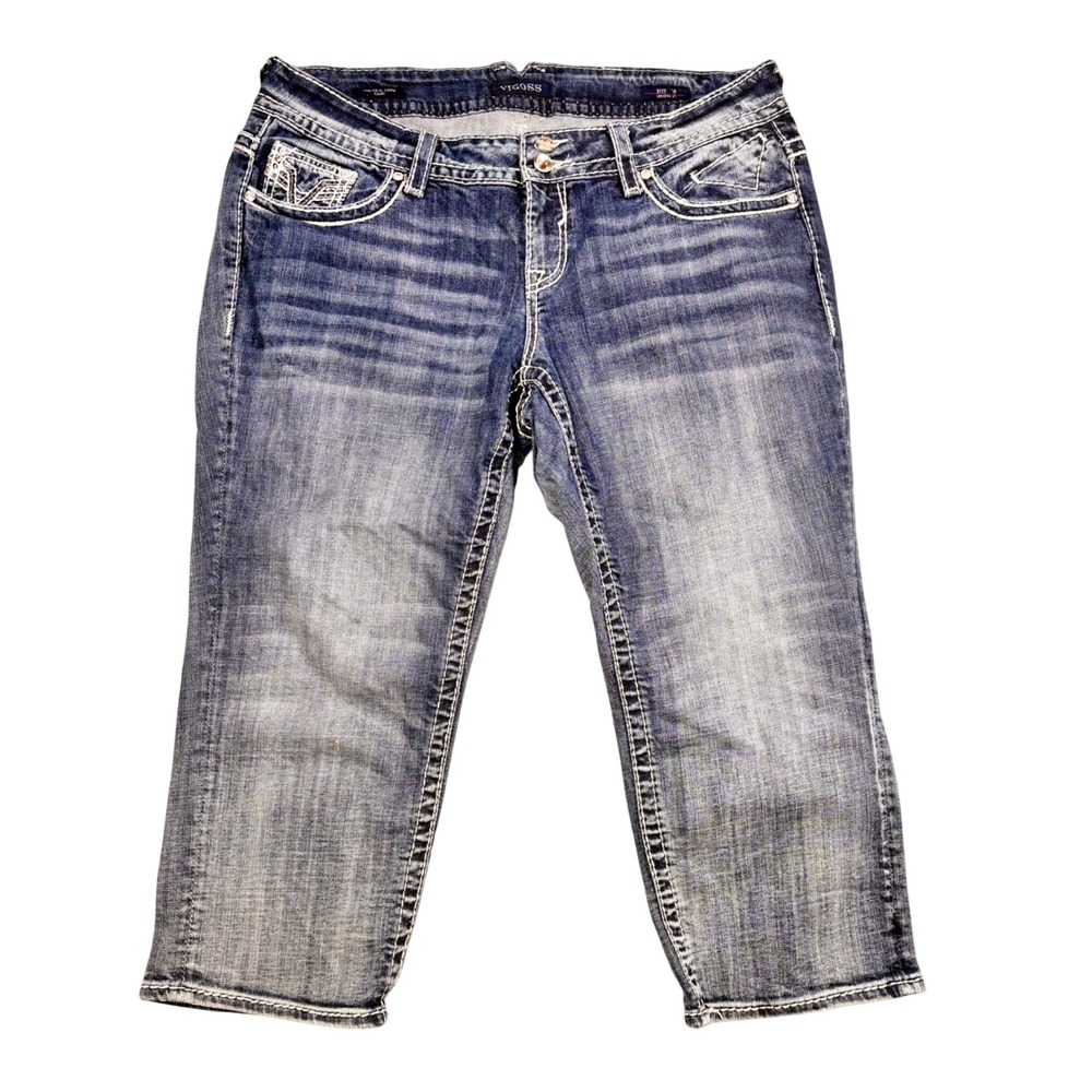 Vigoss The New York Capri Jeans Womens 16 Medium Wash Embellished Pocket Stretch - Picture 2 of 13